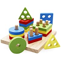 Lewo Juguetes educativos para niños de Madera Formas geométricas Tablero para apilar y clasificar